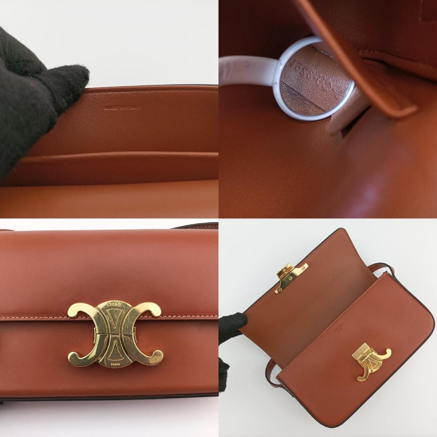 CELINE Triomphe Brown Leather Shoulder Bag S-CU-8281