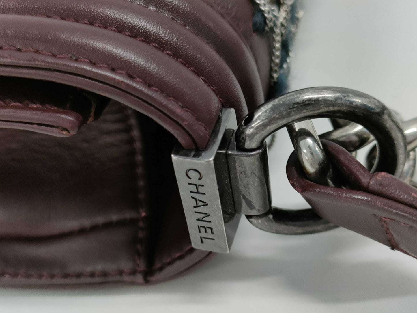 CHANEL Boy Chanel Mini Chain Shoulder Bag in Lamb Bordeaux