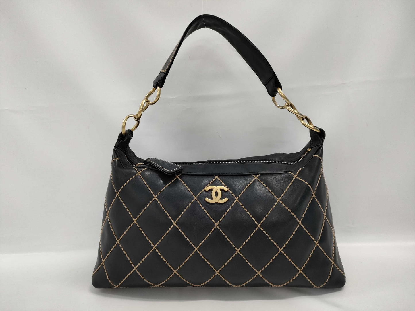CHANEL One-Shoulder Bag Wild Stitch Calfskin Black