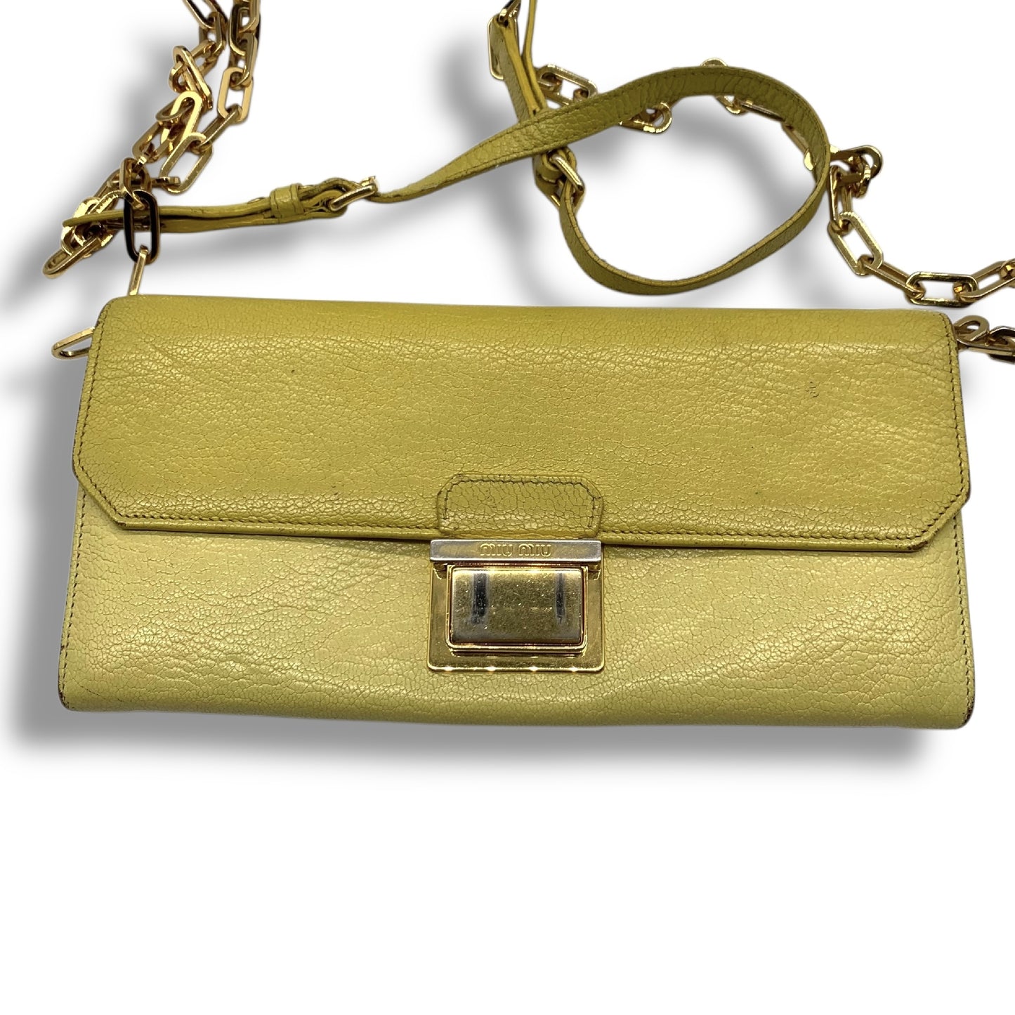 Miu Miu All Leather Chain Wallet Yellow