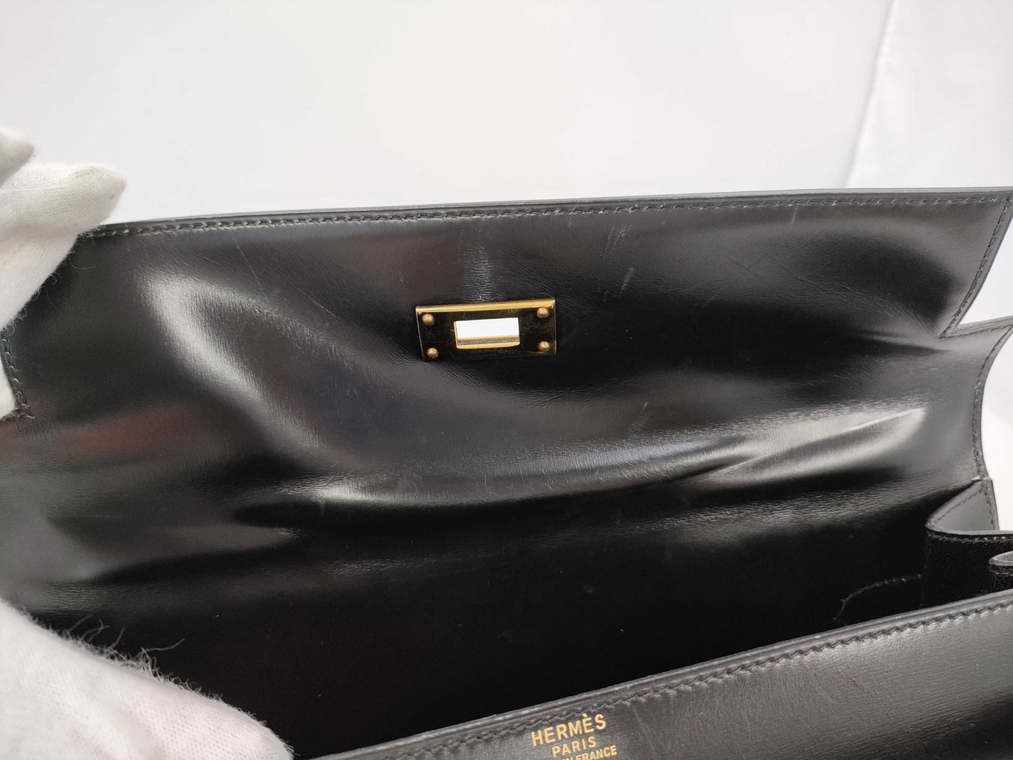HERMES Kelly 32 Box Calf Black Handbag