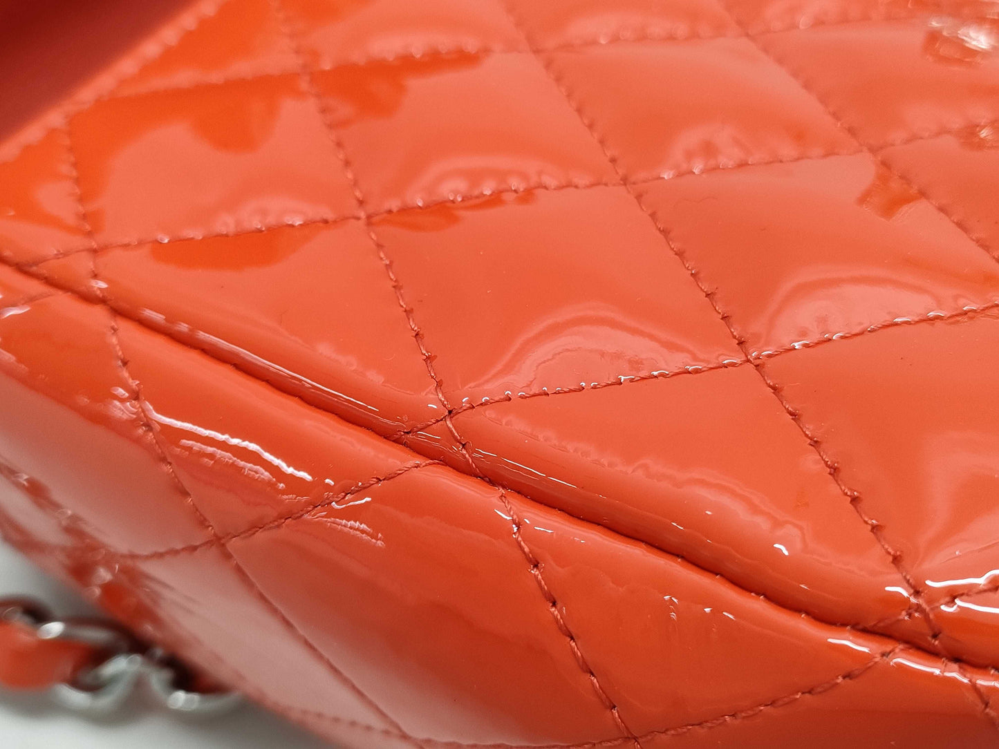CHANEL Matelasse Enamel Chain Shoulder Bag with Turnlock closure, Orange