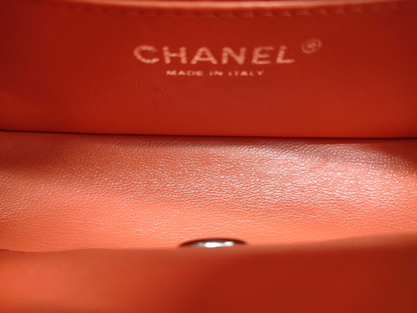 CHANEL Matelasse Enamel Chain Shoulder Bag with Turnlock closure, Orange