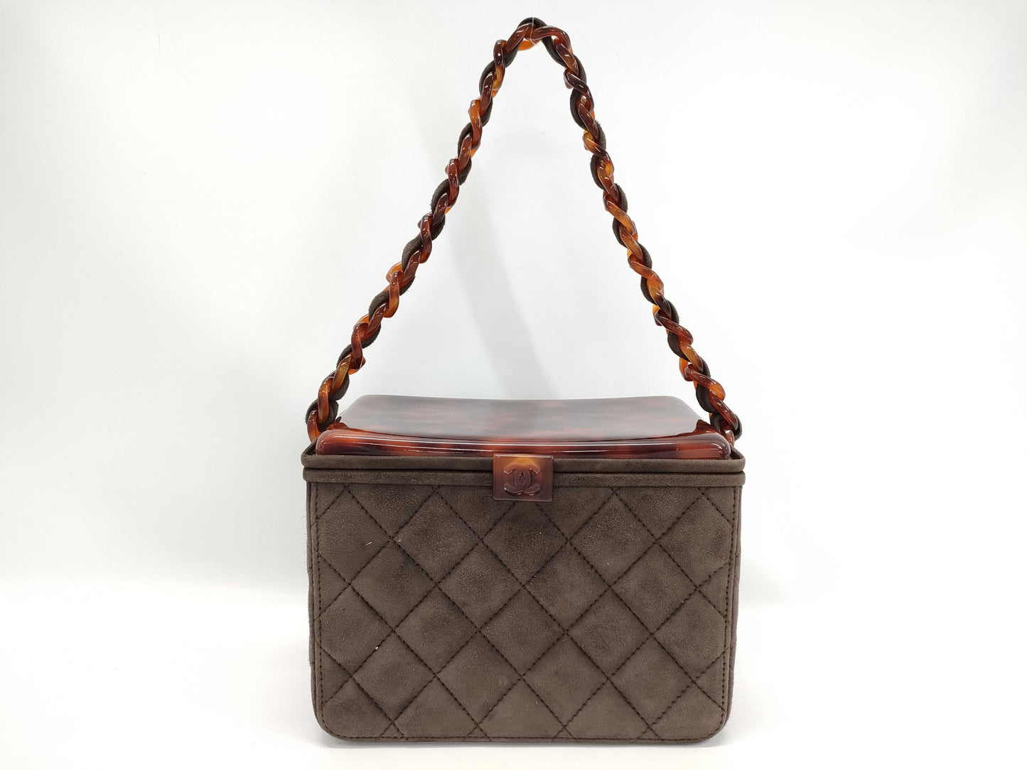 CHANEL Matelasse Suede Tortoiseshell Box Chain Handbag with Seal