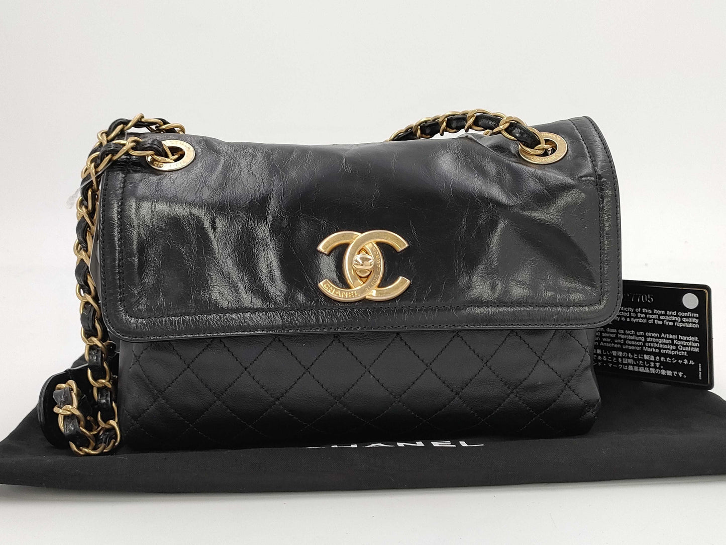 CHANEL Shoulder Bag Chain Shoulder Black Coco Mark Turn Lock Lambskin Matelasse