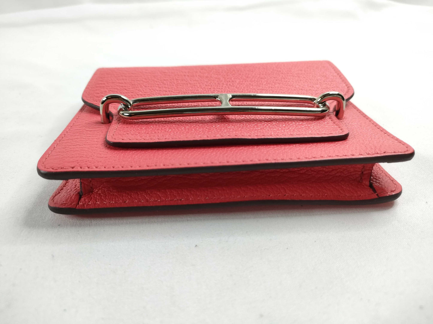 HERMES Lauris Slim Wallet in Orange Pink Goatskin with Silver Hardware and U Stamp