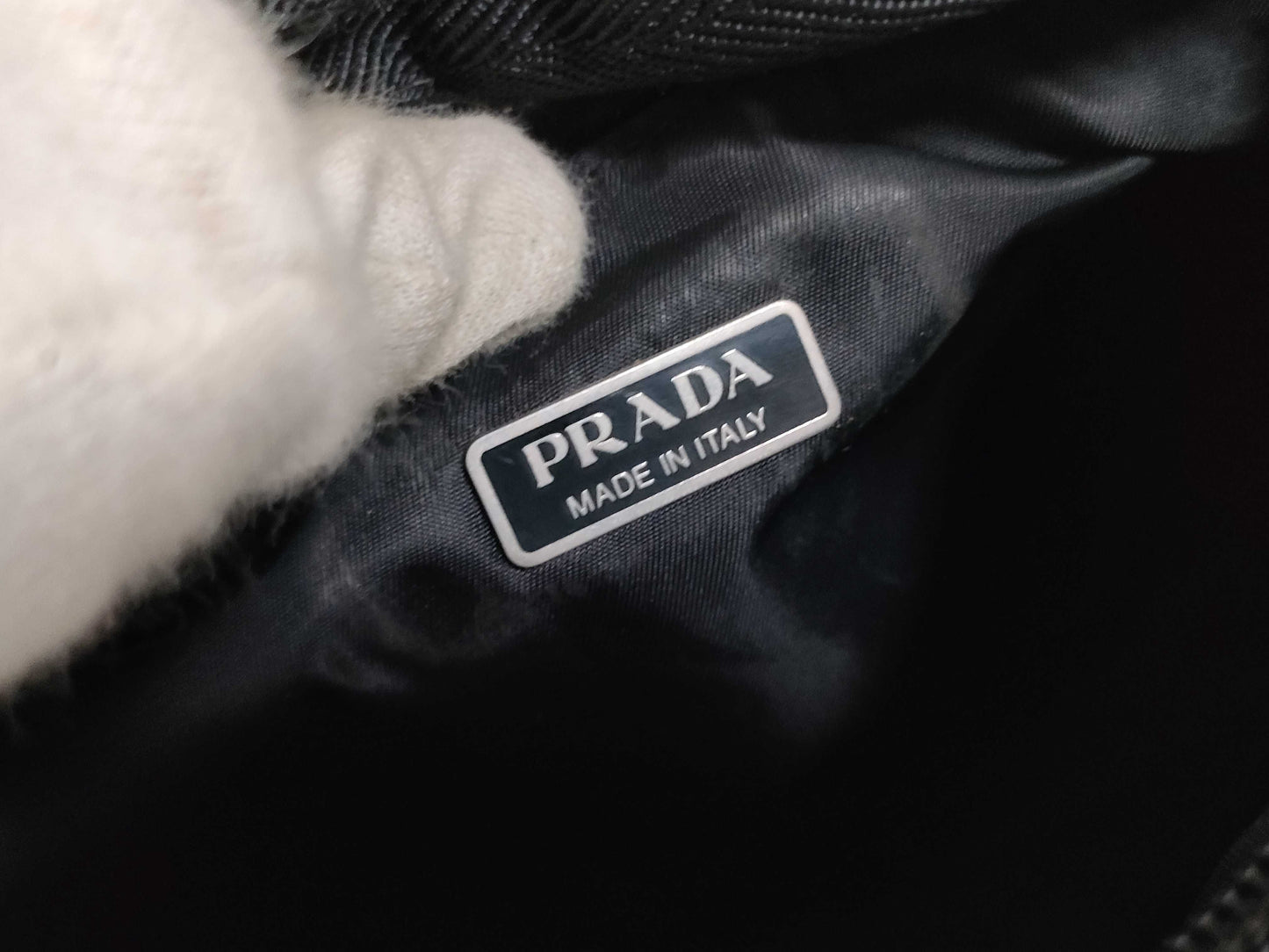 PRADA nylon handbag with triangle plate logo
