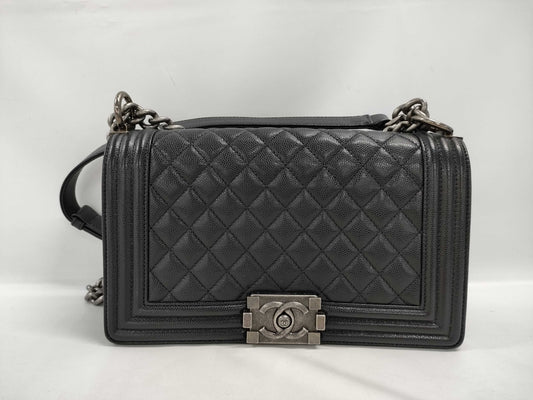 CHANEL Boy Chanel Chain Shoulder Bag in Caviar Black
