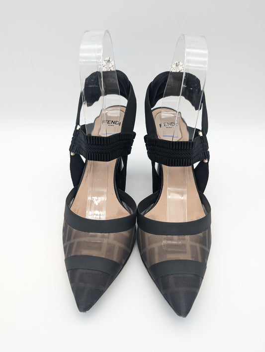 FENDI Colibri Zucca Slingback Pumps Sandals Mules Size 37 2/1