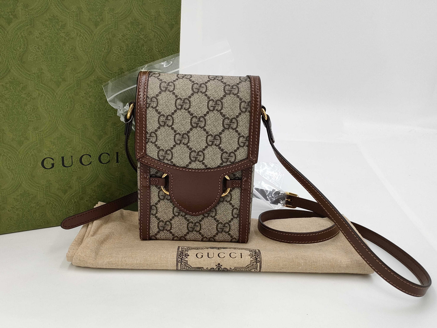 GUCCI GG Supreme Horsebit Shoulder Bag, Brown, 625615