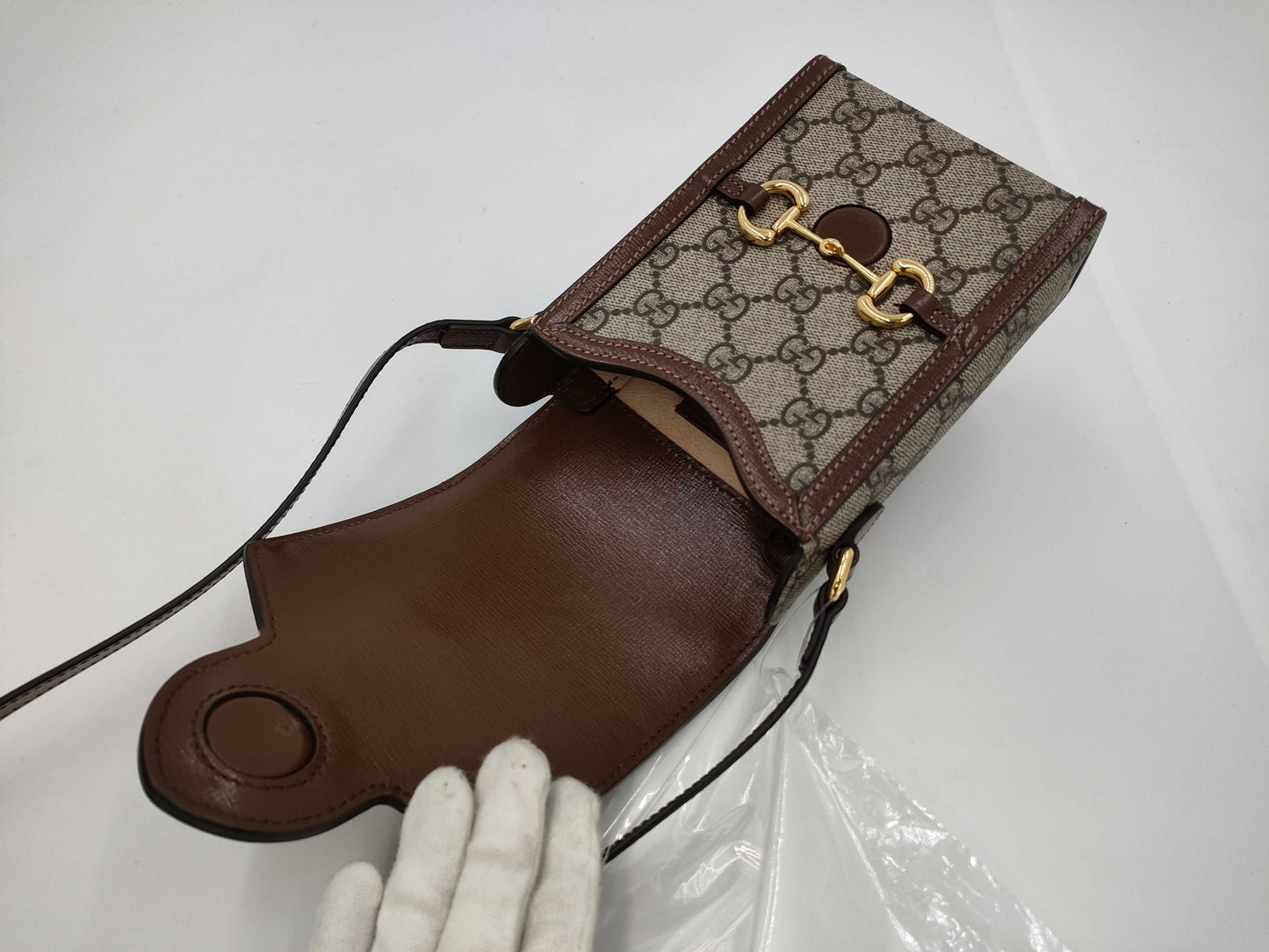 GUCCI GG Supreme Horsebit Shoulder Bag, Brown, 625615