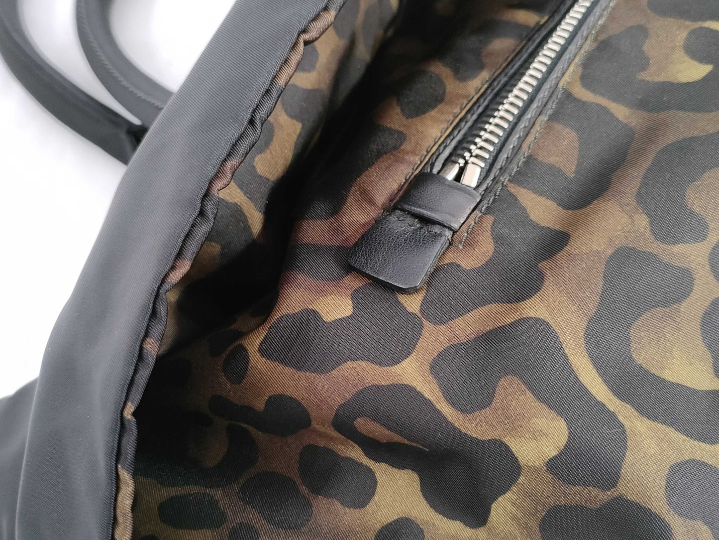 PRADA Tessuto x Leather 2-Way Handbag Leopard Print B4521V
