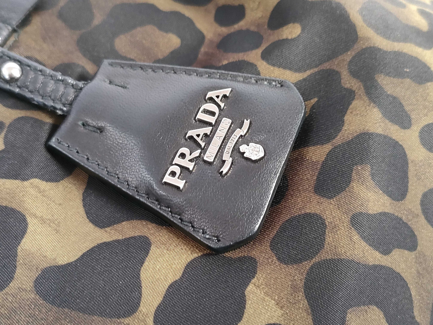 PRADA Tessuto x Leather 2-Way Handbag Leopard Print B4521V