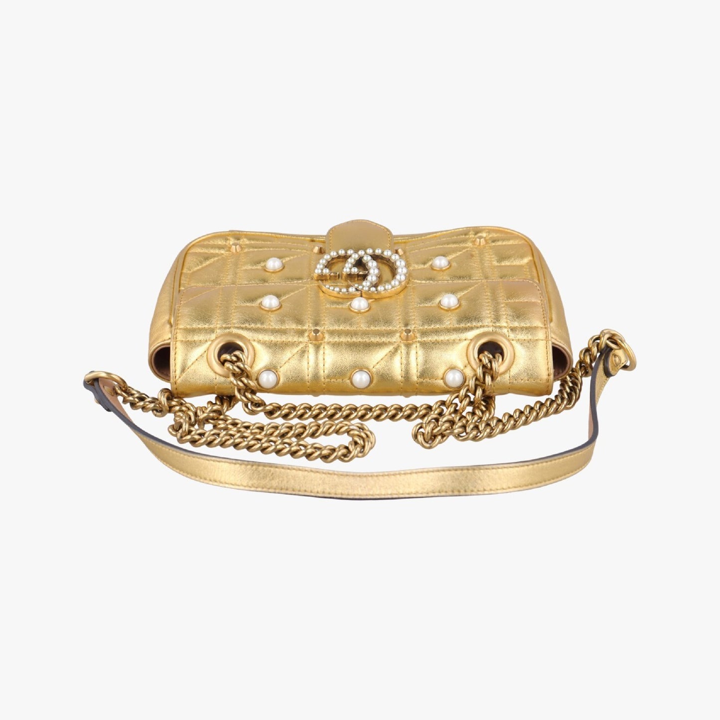GUCCI GG Marmont Gold Leather Shoulder Bag 446744E021433215