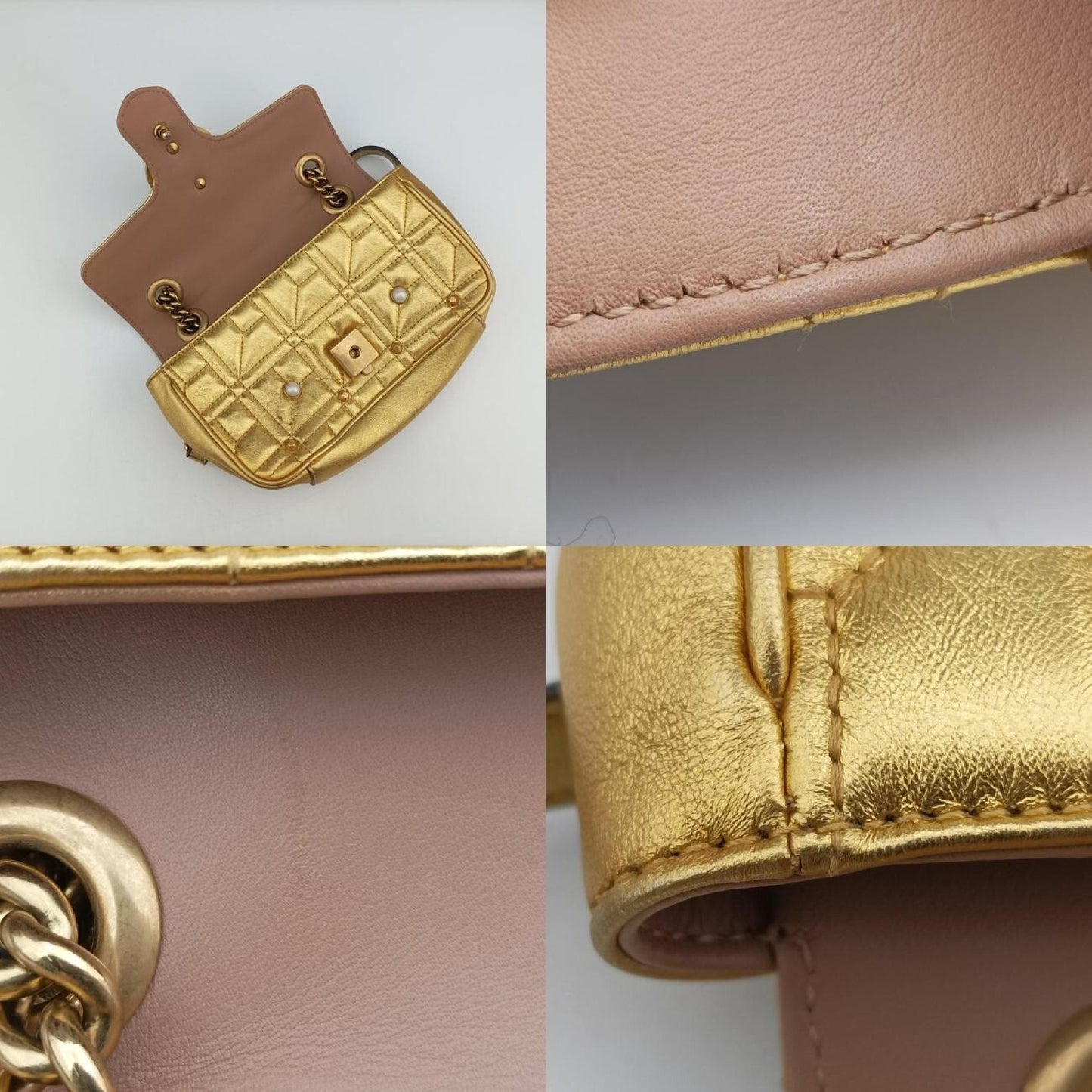 GUCCI GG Marmont Gold Leather Shoulder Bag 446744E021433215