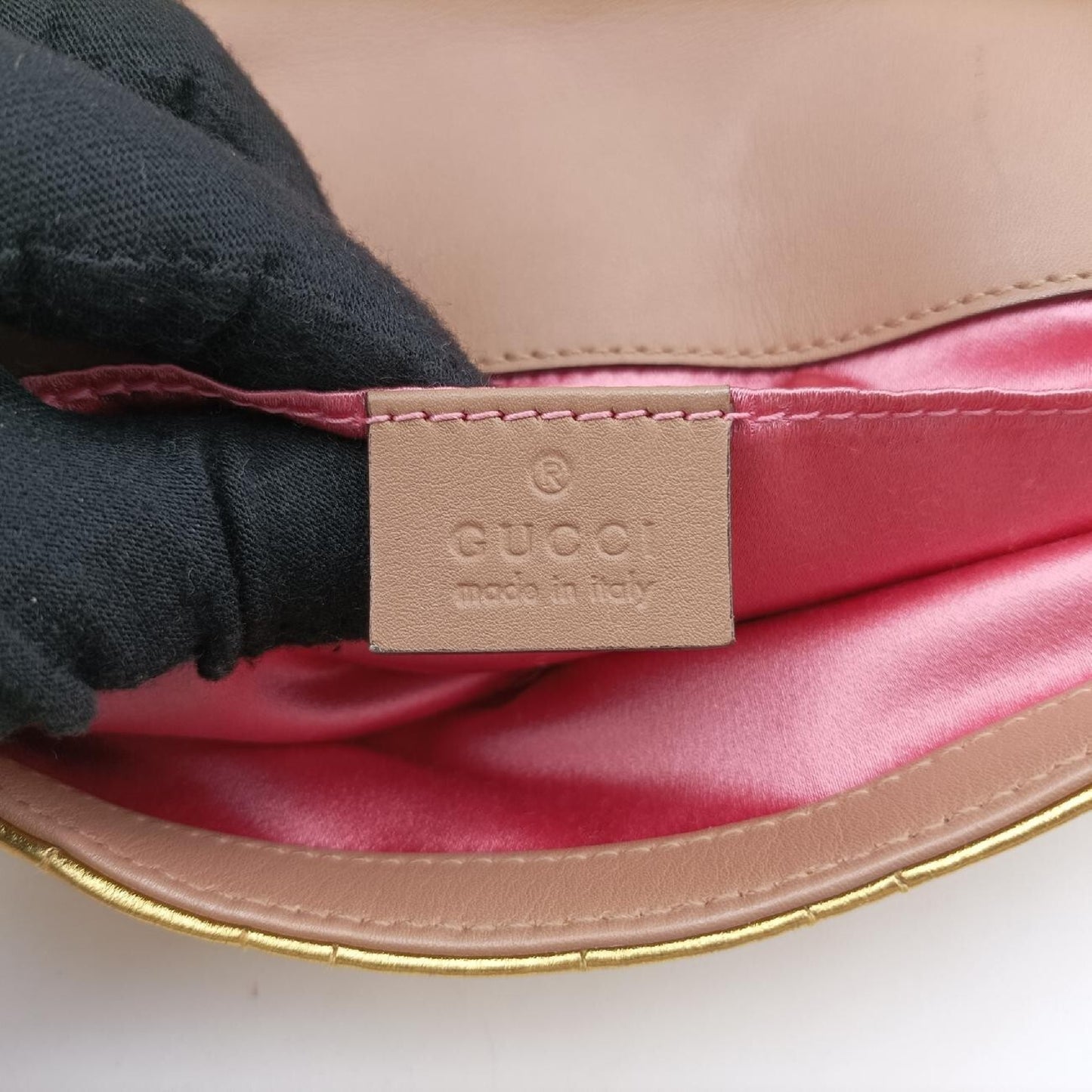 GUCCI GG Marmont Gold Leather Shoulder Bag 446744E021433215