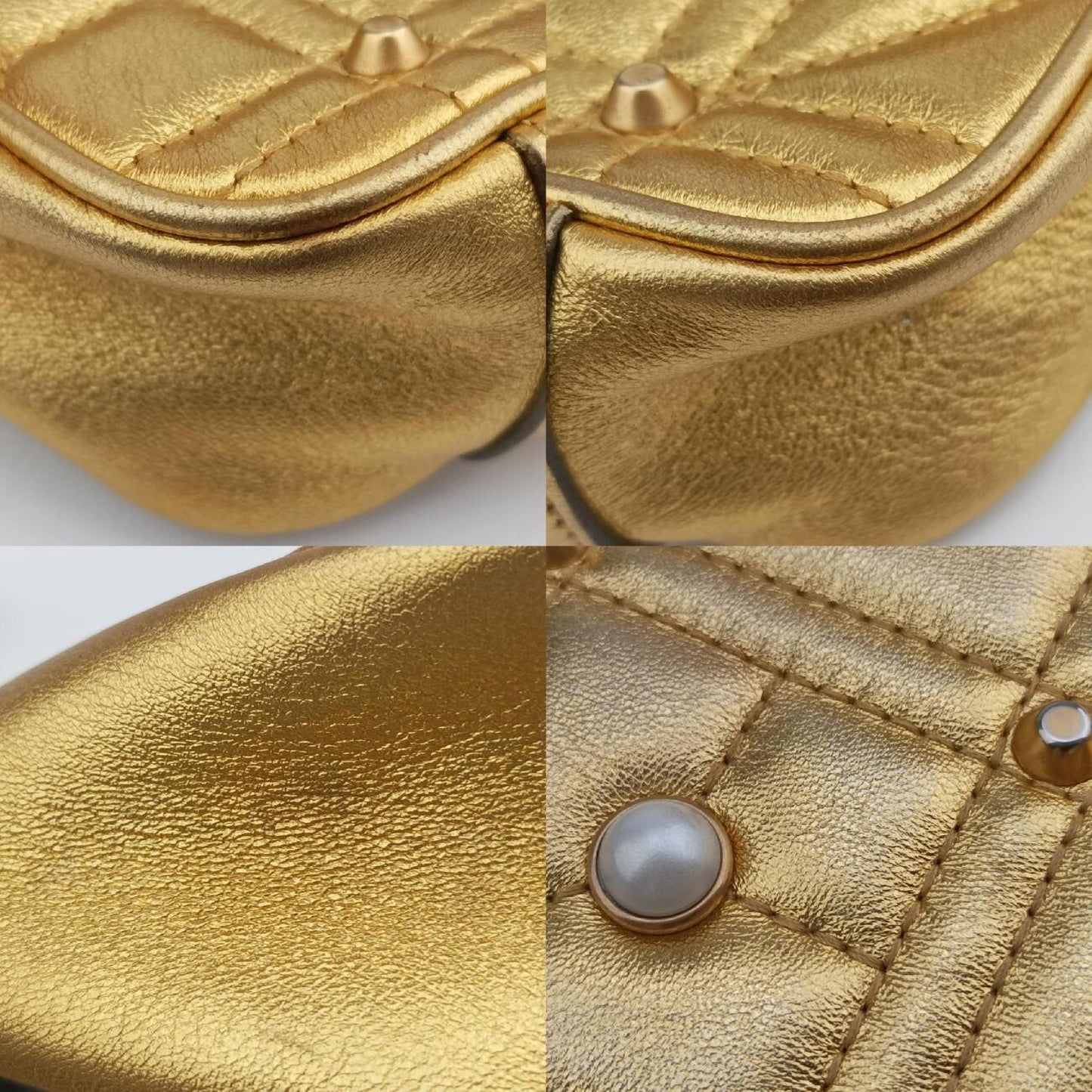 GUCCI GG Marmont Gold Leather Shoulder Bag 446744E021433215