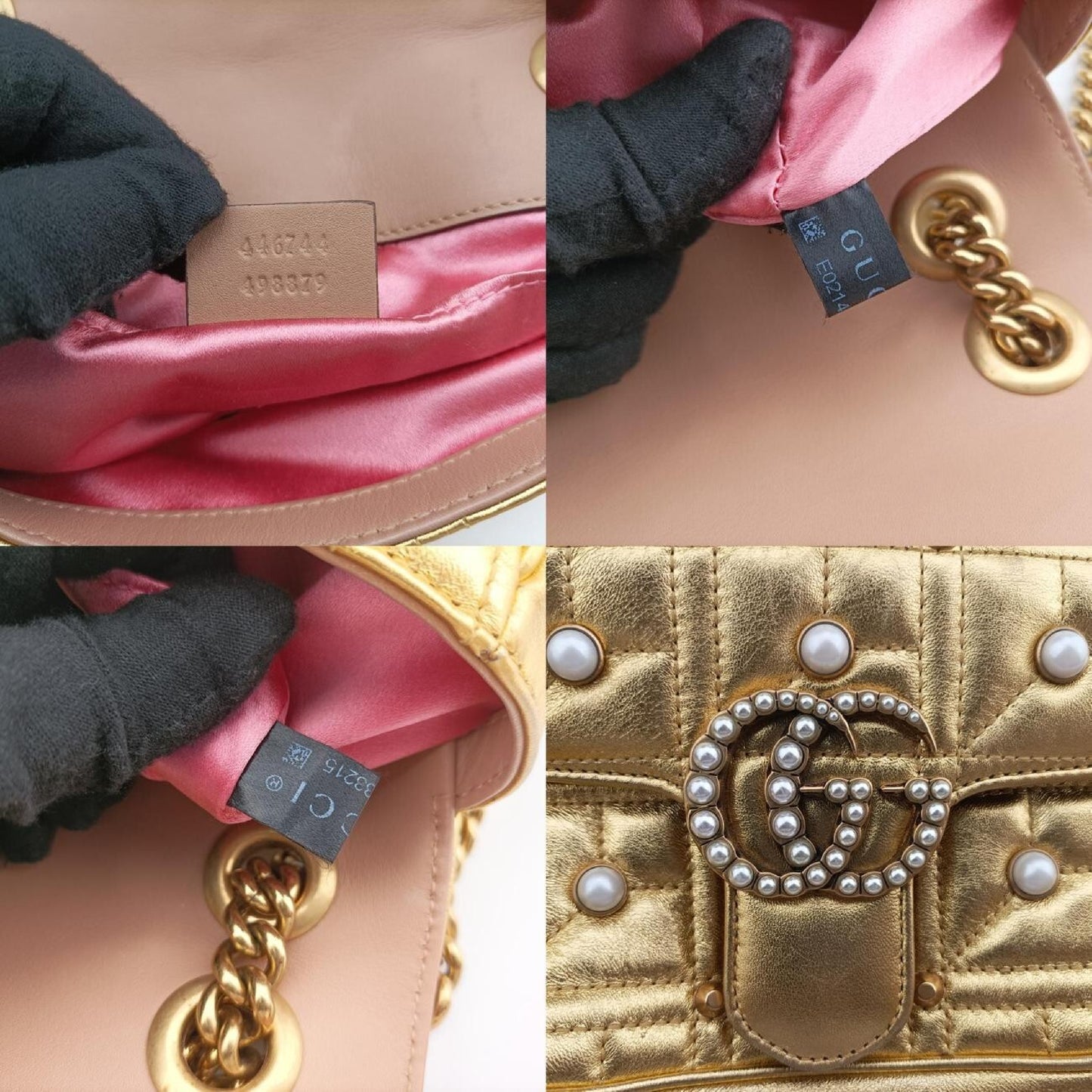 GUCCI GG Marmont Gold Leather Shoulder Bag 446744E021433215