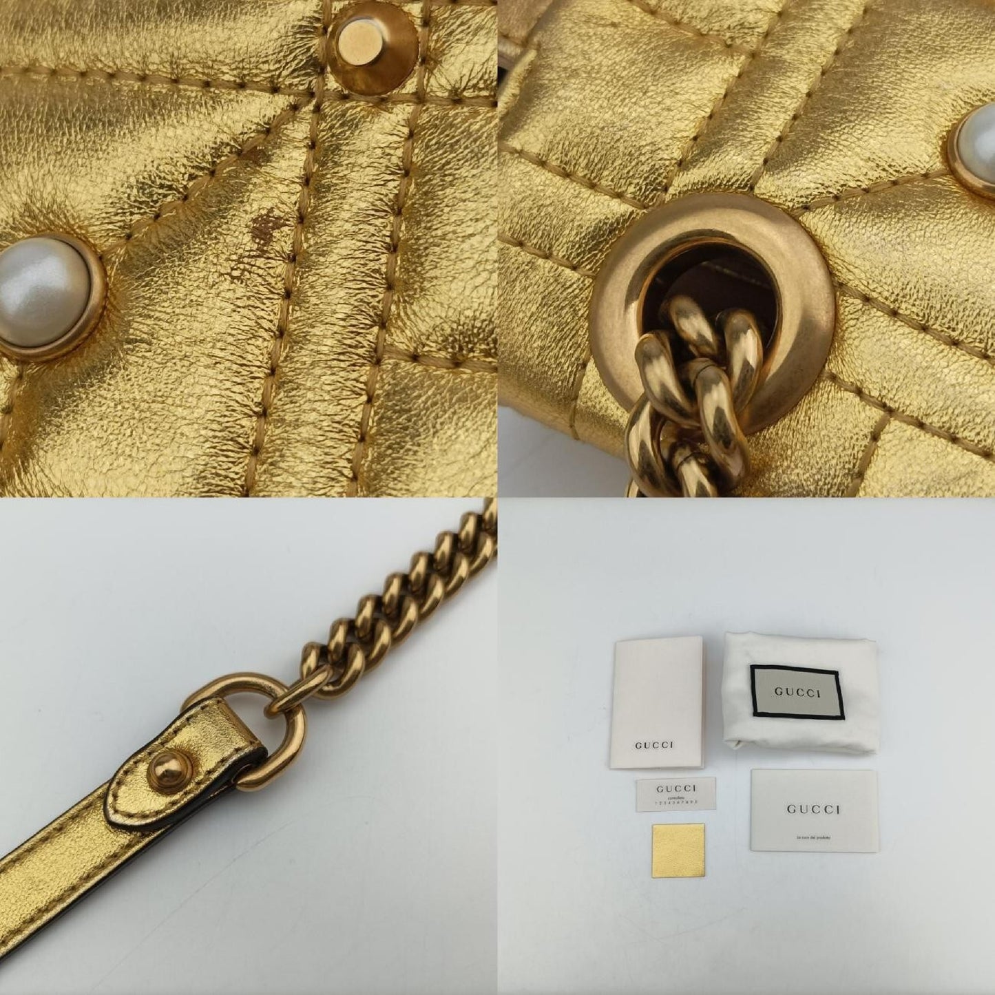 GUCCI GG Marmont Gold Leather Shoulder Bag 446744E021433215