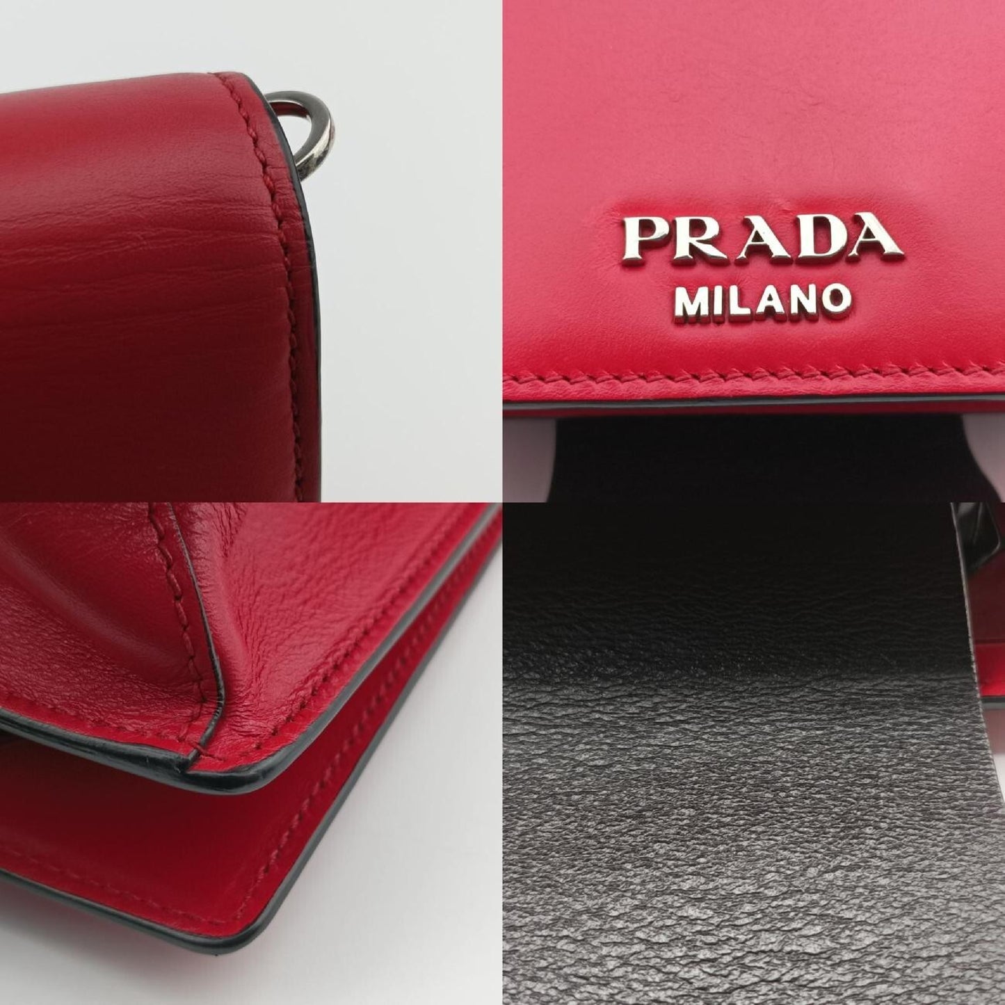 PRADA Plex Ribbon Red Leather Shoulder Bag 1BD06725