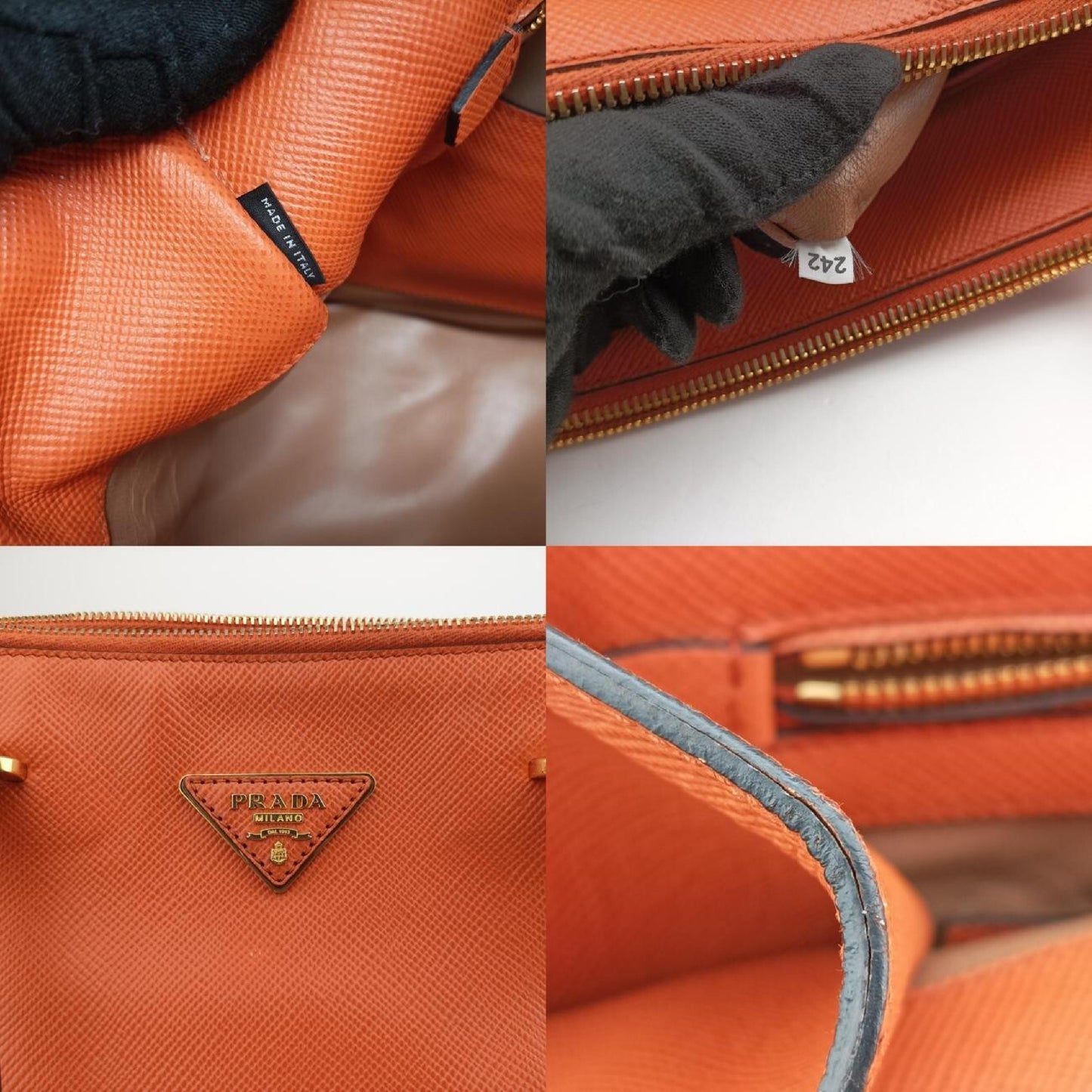 PRADA Parabola Tote Orange Saffiano Leather Shoulder Bag BN2411242