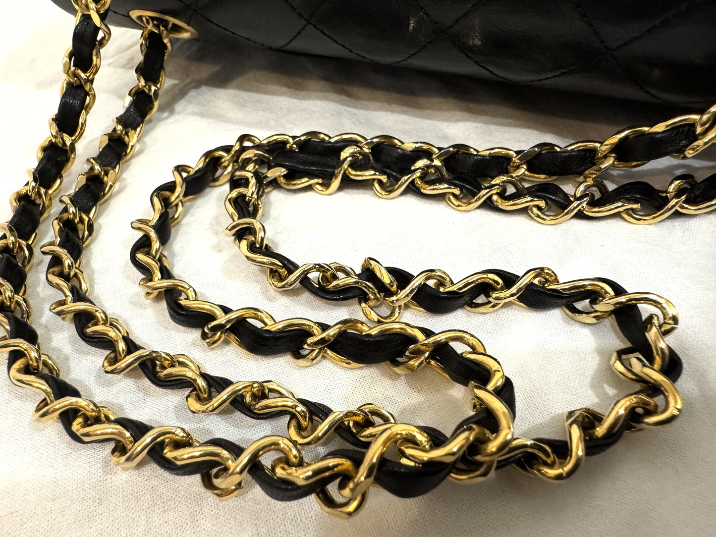 CHANEL Lambskin Matelasse 25 Double Flap Double Chain Gold Hardware 98cm Long Shoulder Bag