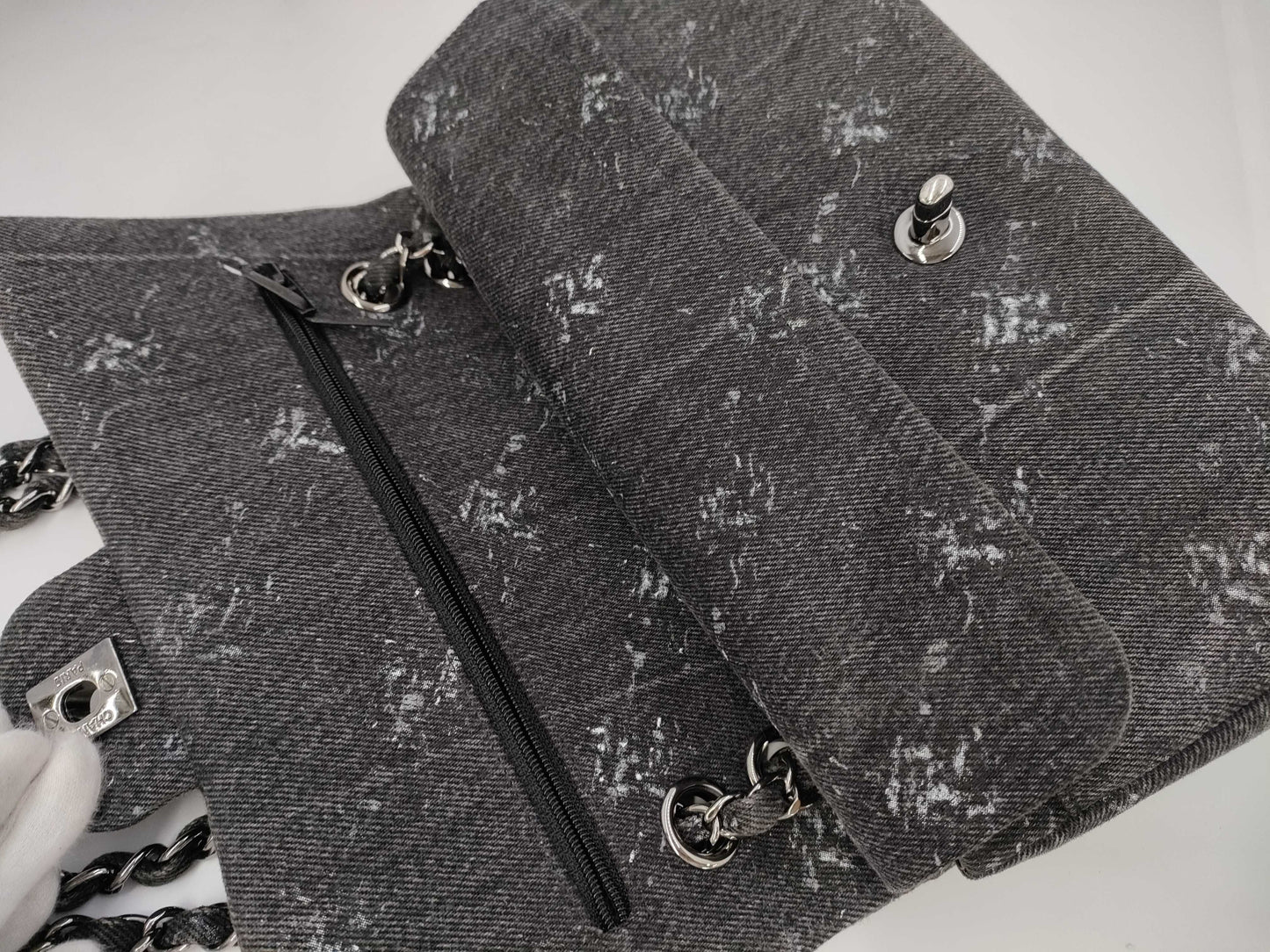 CHANEL Double Flap Denim Gray SS Shoulder Bag