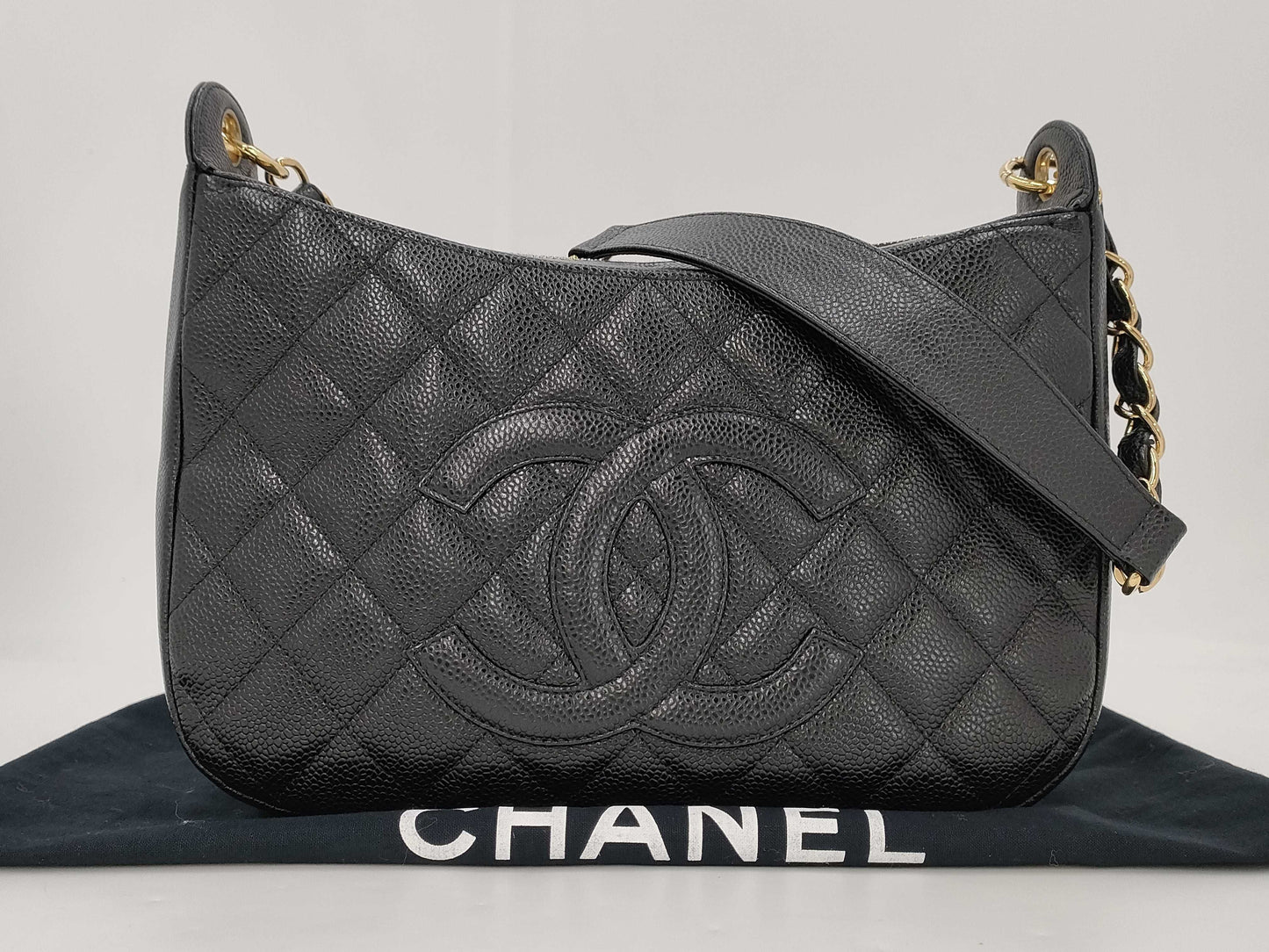CHANEL Crescent Moon One-Shoulder Caviar Black GP Shoulder Bag