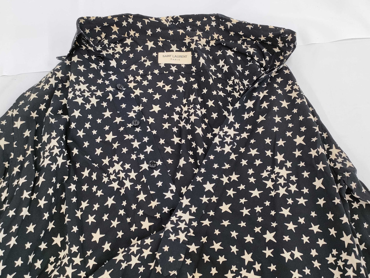 SAINT LAURENT PARIS current tag star print maxi long black dress