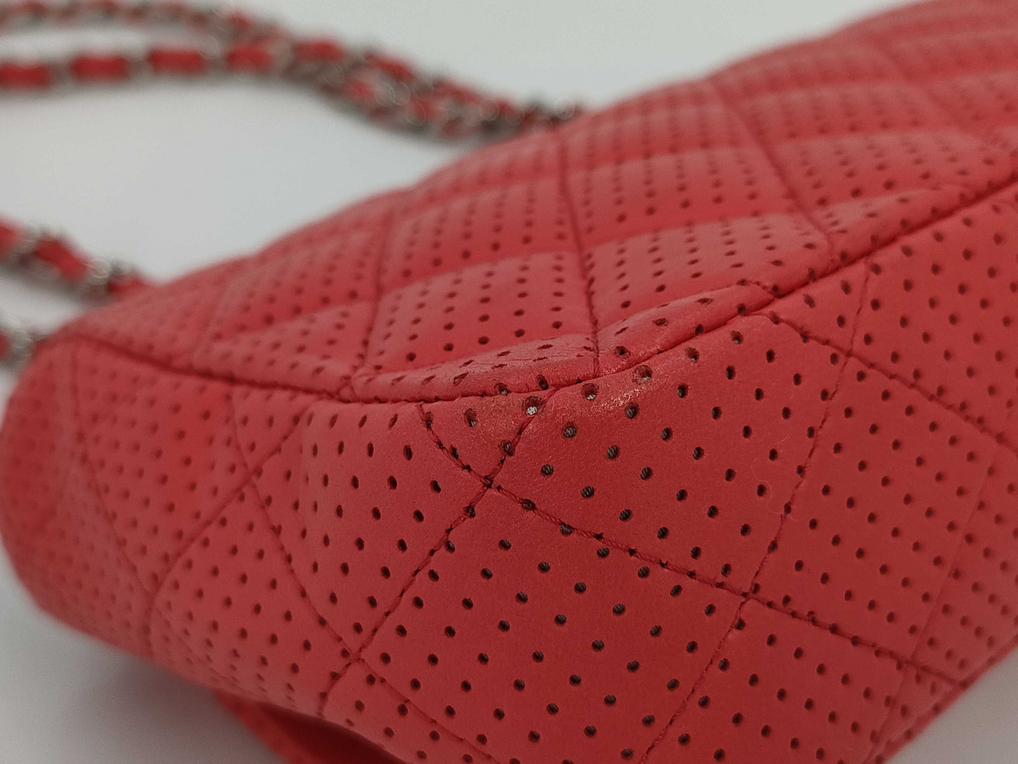 CHANEL Punched Chain Shoulder Bag, Red, 11253789