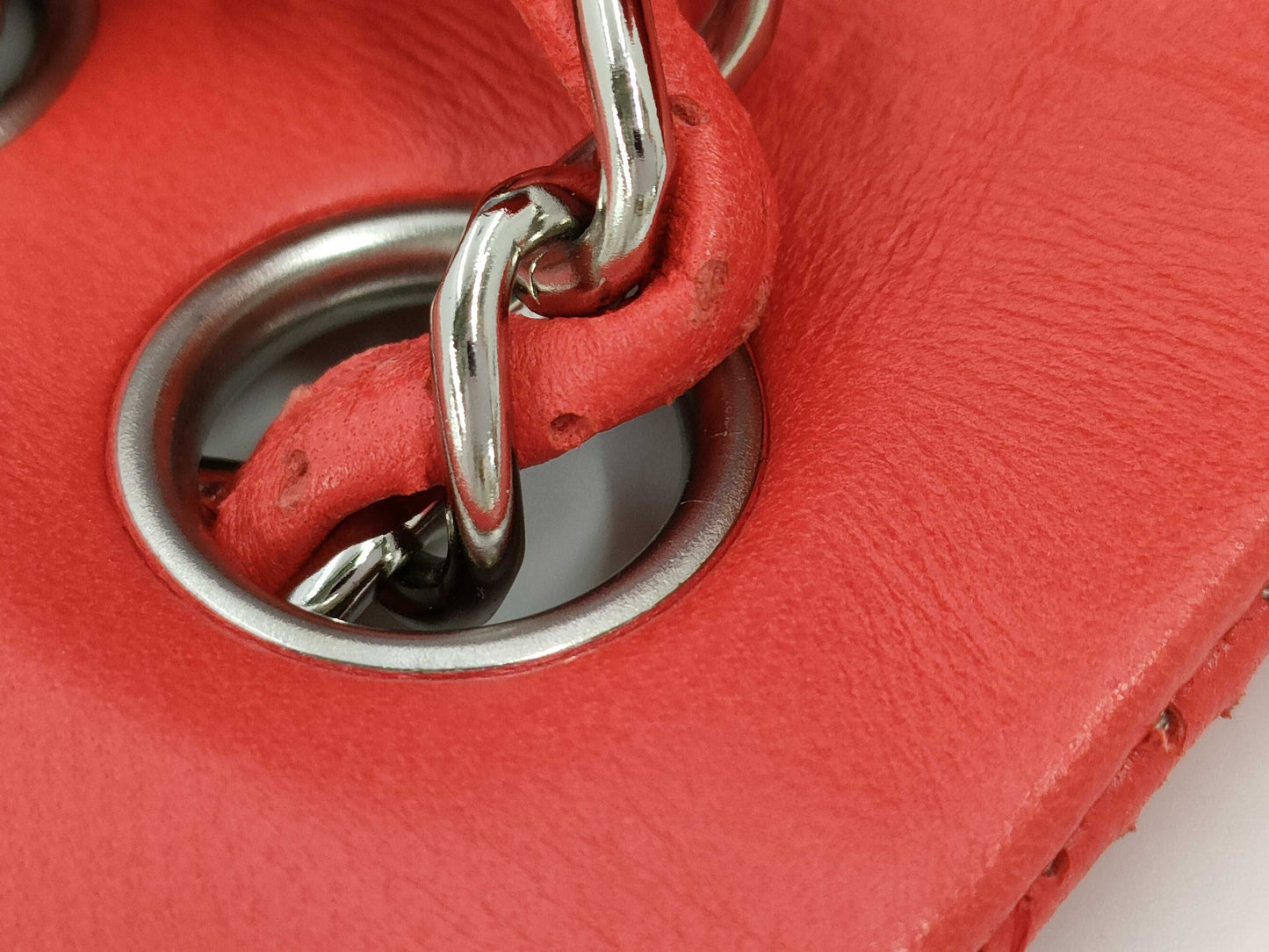 CHANEL Punched Chain Shoulder Bag, Red, 11253789