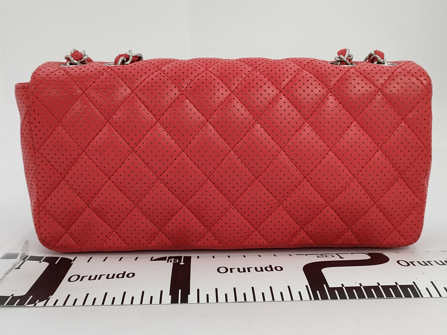 CHANEL Punched Chain Shoulder Bag, Red, 11253789