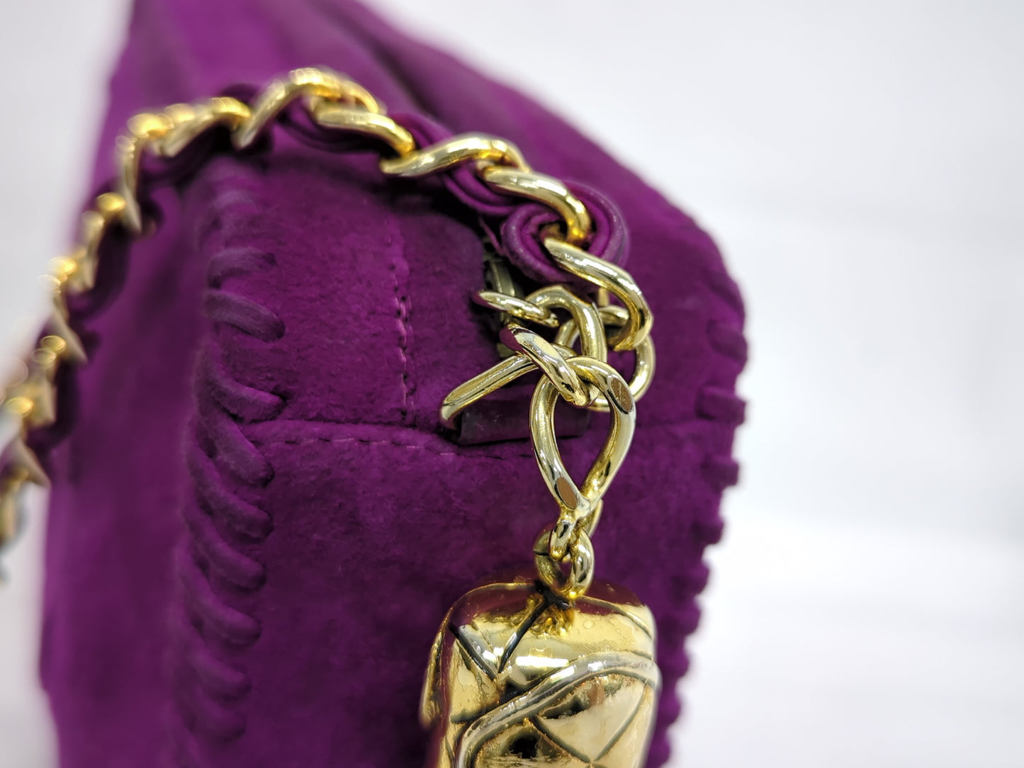 CHANEL Velour Deca Coco Fringe Chain Shoulder Bag Purple
