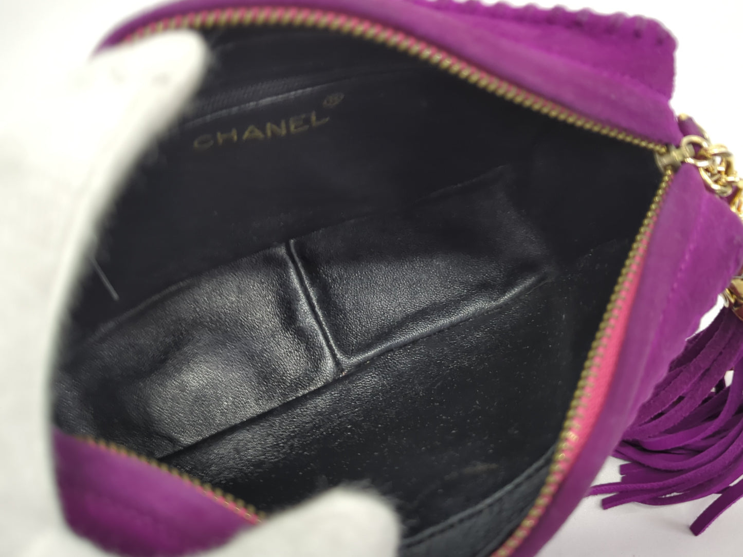 CHANEL Velour Deca Coco Fringe Chain Shoulder Bag Purple