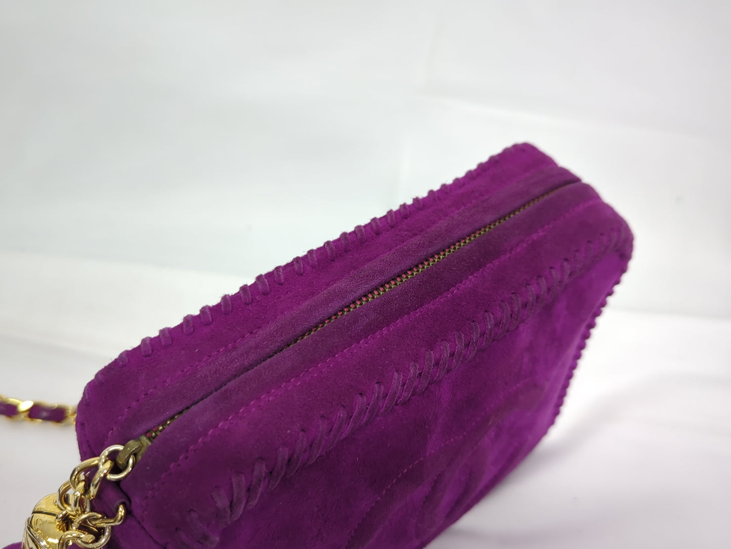 CHANEL Velour Deca Coco Fringe Chain Shoulder Bag Purple