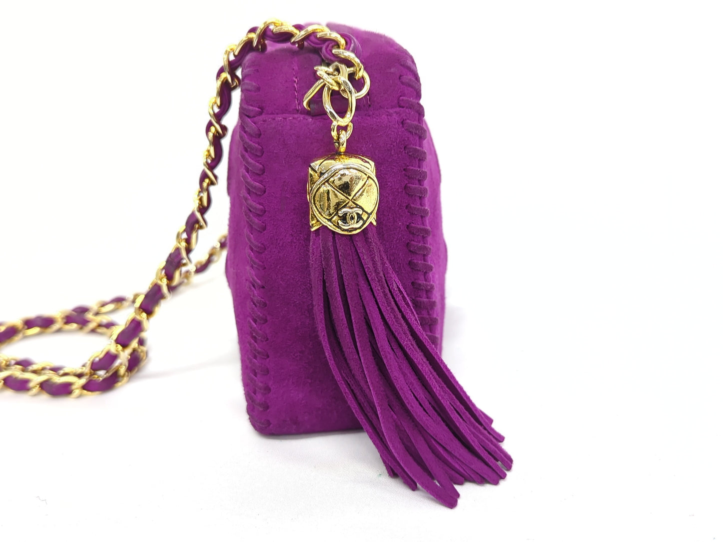 CHANEL Velour Deca Coco Fringe Chain Shoulder Bag Purple