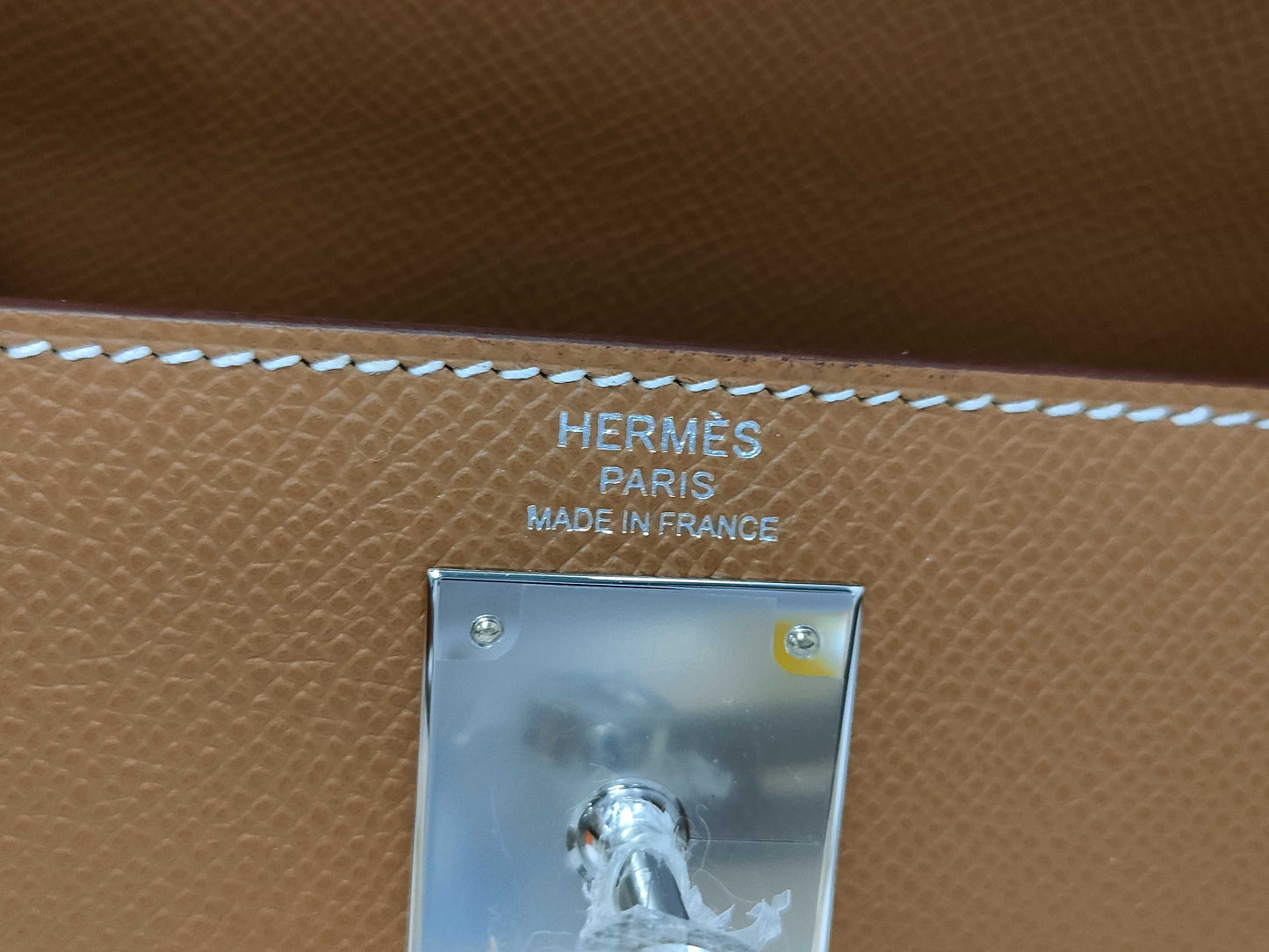 HERMES Kelly 28 Epsom Gold with Silver Hardware and Silver-Tone W Stamp