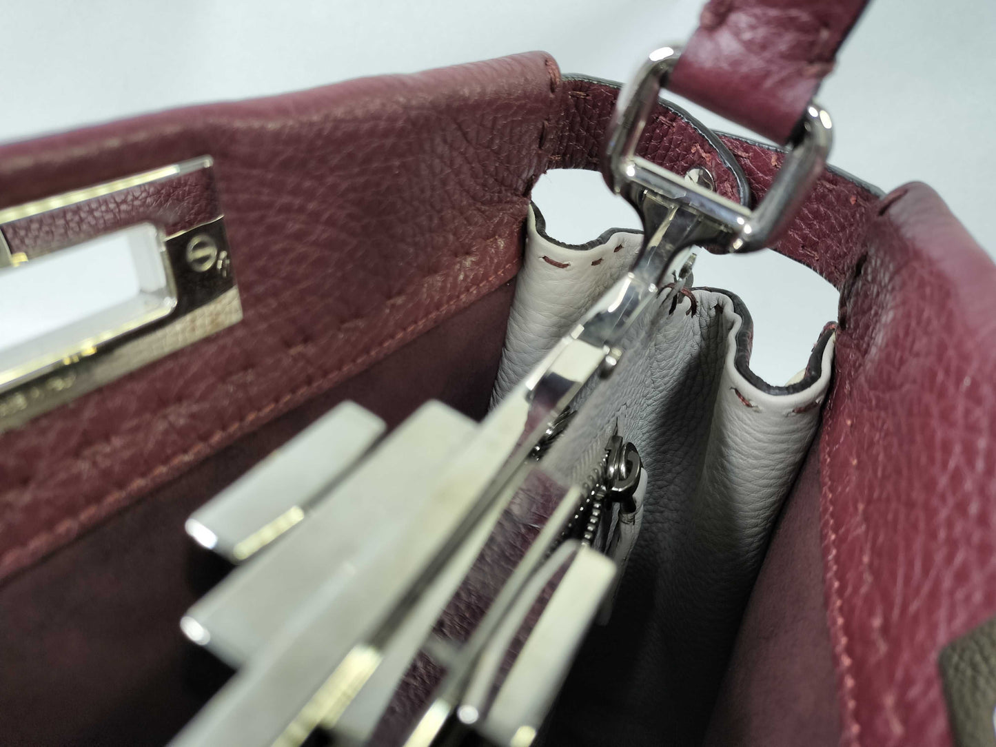 FENDI Peekaboo Medium Selleria x Python Burgundy 2-way Handbag 8BN290