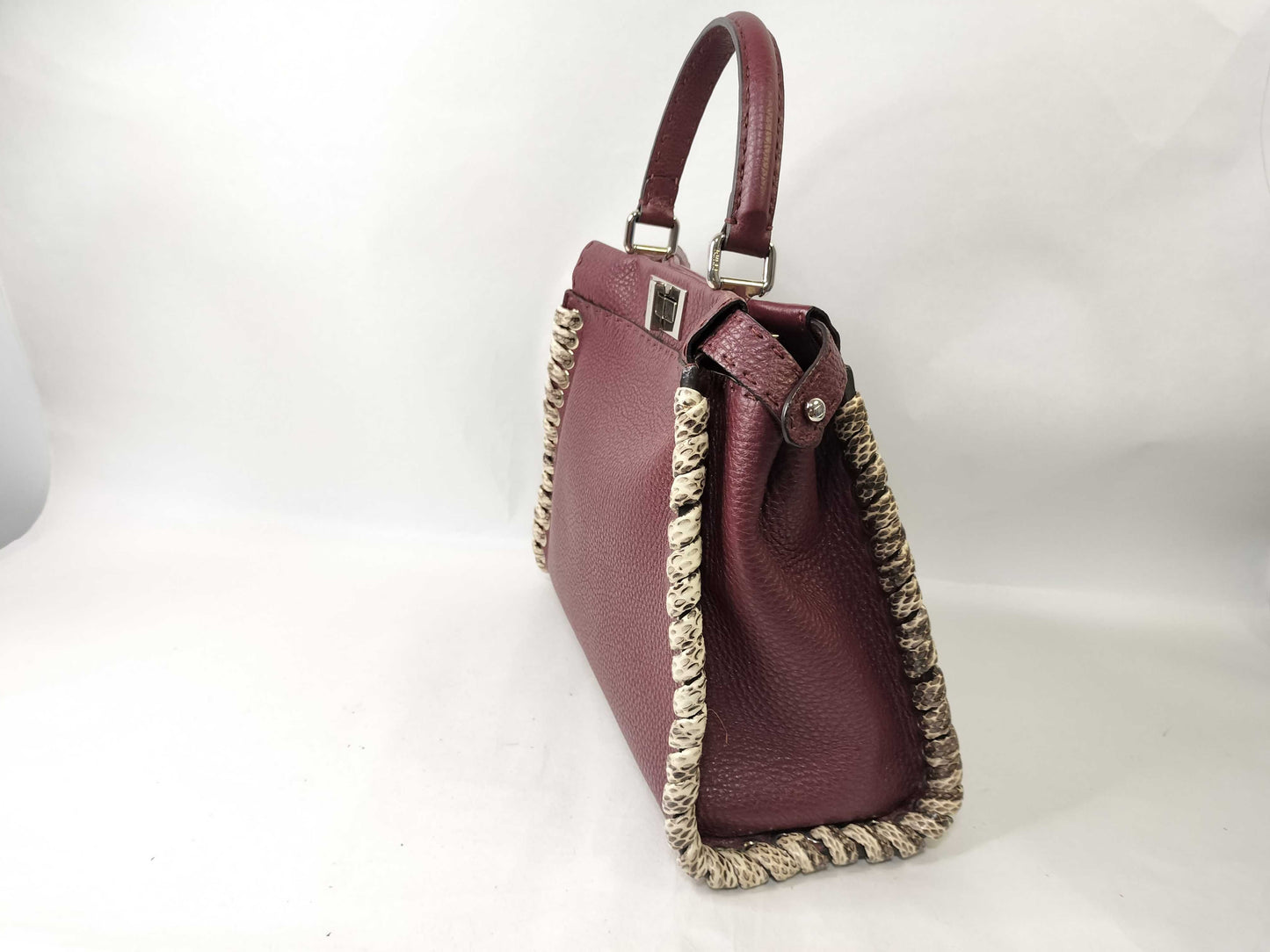 FENDI Peekaboo Medium Selleria x Python Burgundy 2-way Handbag 8BN290