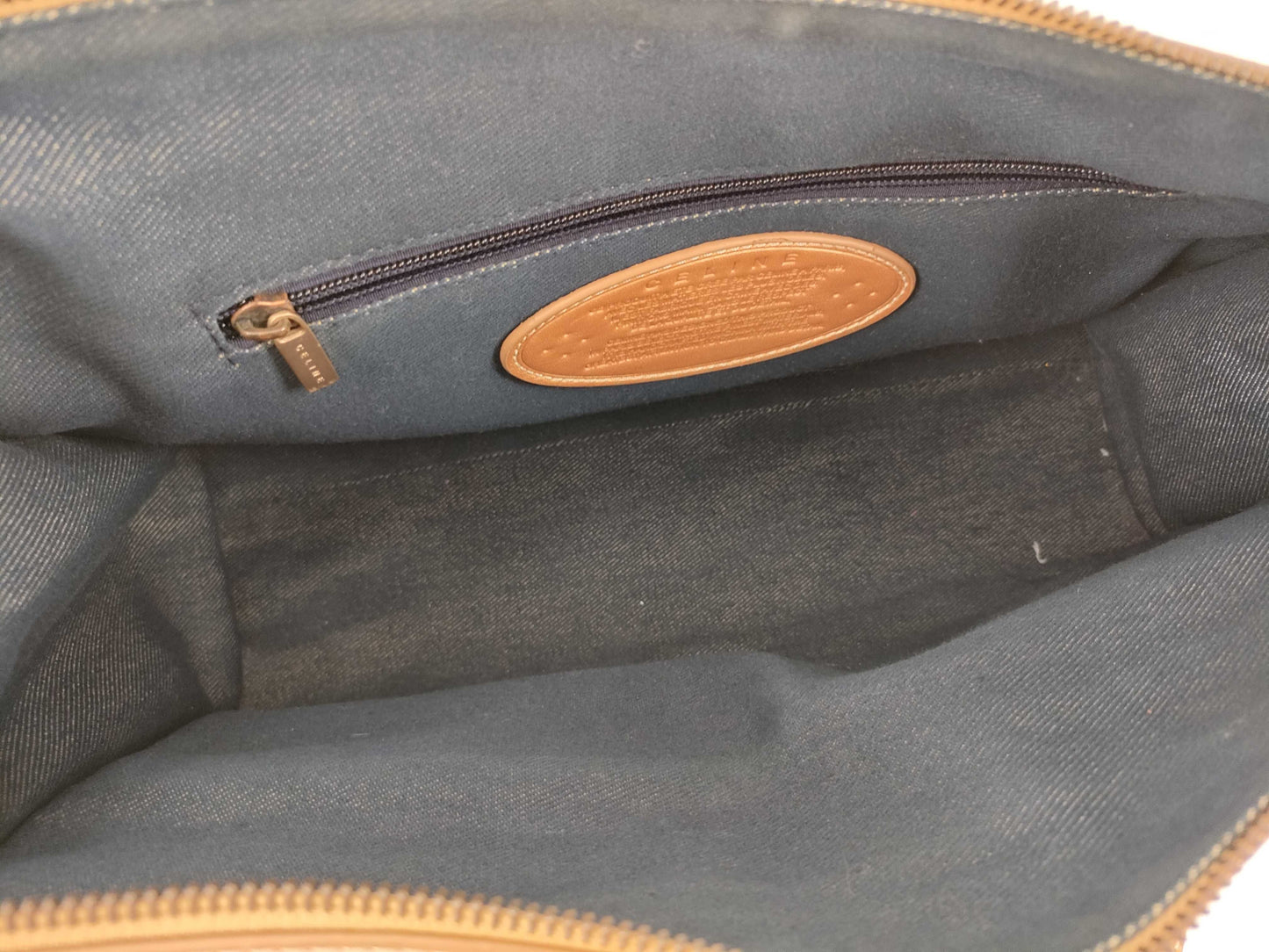 CELINE Macadam Denim Leather Handbag in Gray and Bronze