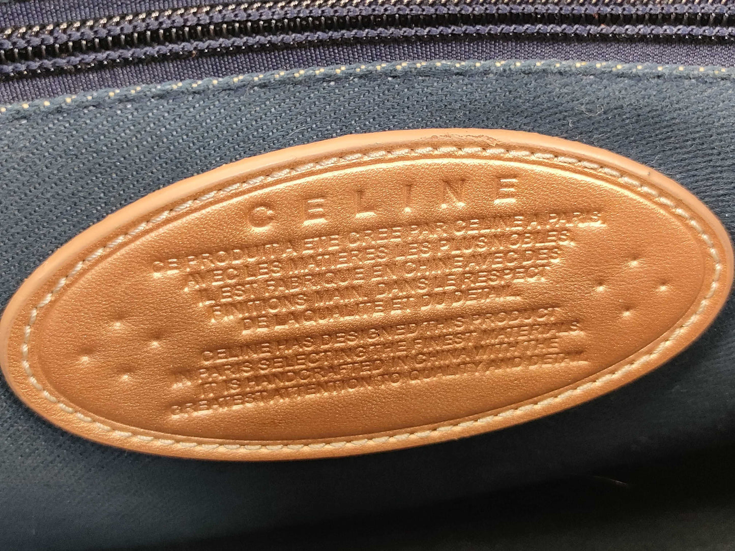 CELINE Macadam Denim Leather Handbag in Gray and Bronze