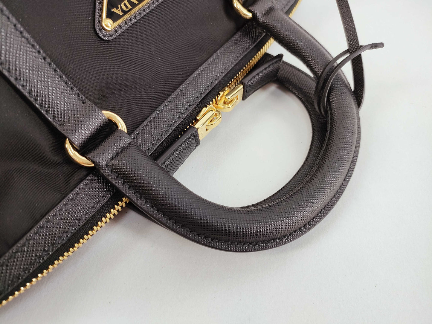 PRADA Re-Nylon Saffiano Leather Medium Black Handbag 1BB233