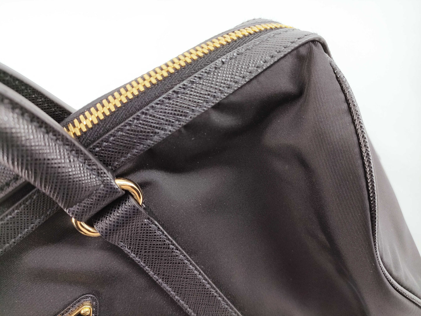 PRADA Re-Nylon Saffiano Leather Medium Black Handbag 1BB233