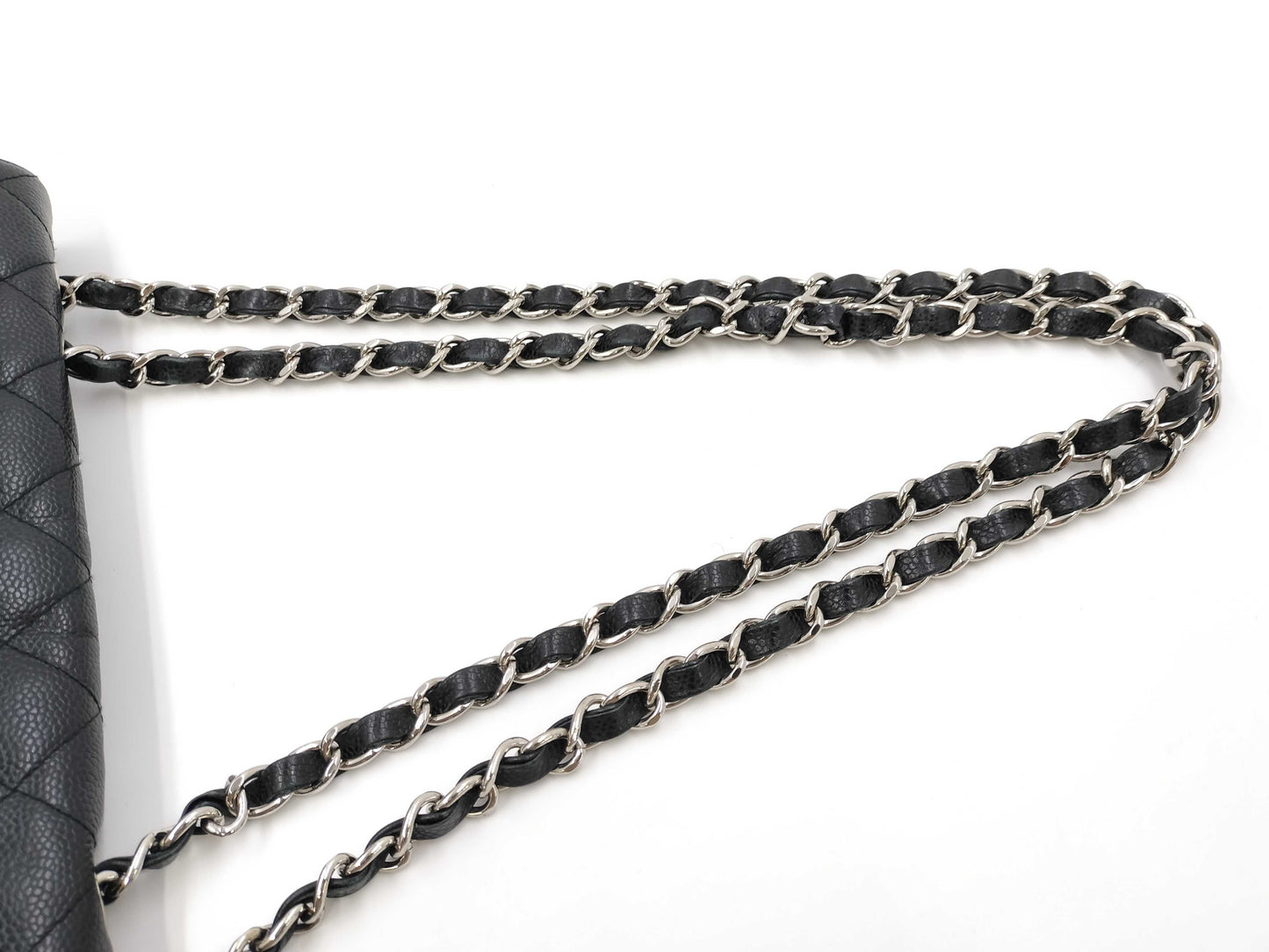 CHANEL Deca Matelasse Chain Shoulder Bag in Black Caviar Leather