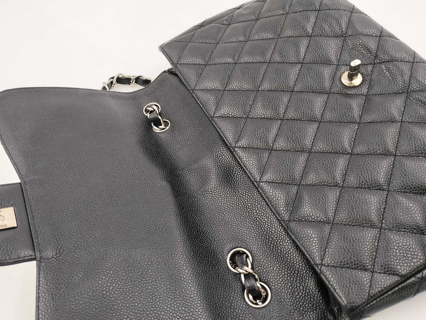 CHANEL Deca Matelasse Chain Shoulder Bag in Black Caviar Leather