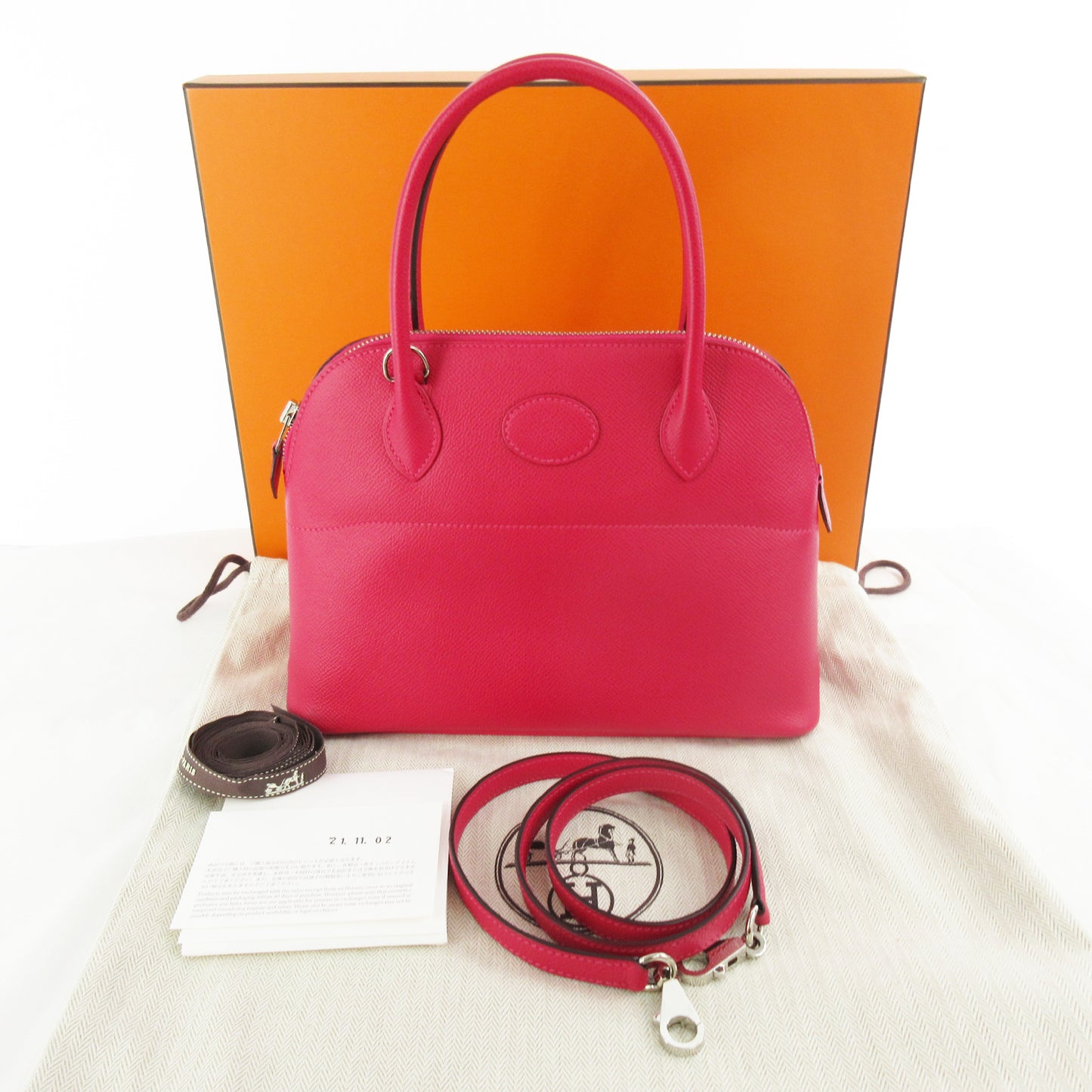 HERMES Z Stamp Bolide 27 Framboise Pink Epson Handbag Shoulder Bag
