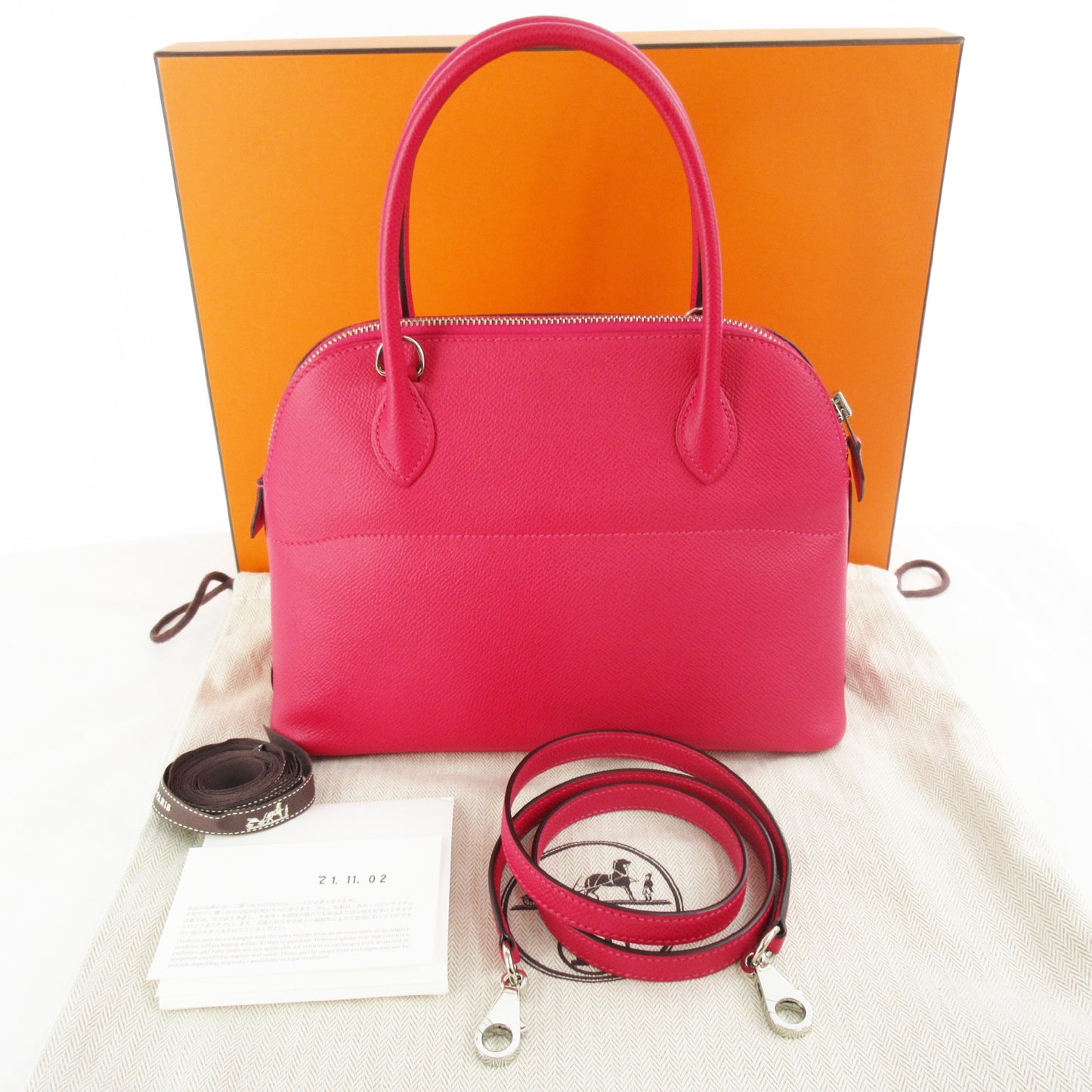 HERMES Z Stamp Bolide 27 Framboise Pink Epson Handbag Shoulder Bag
