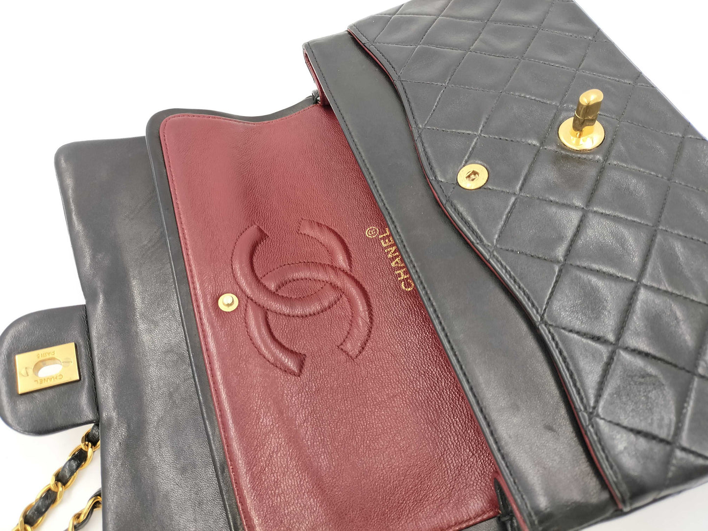 CHANEL Double Flap 25 Lamb Chain Shoulder Bag with Seal