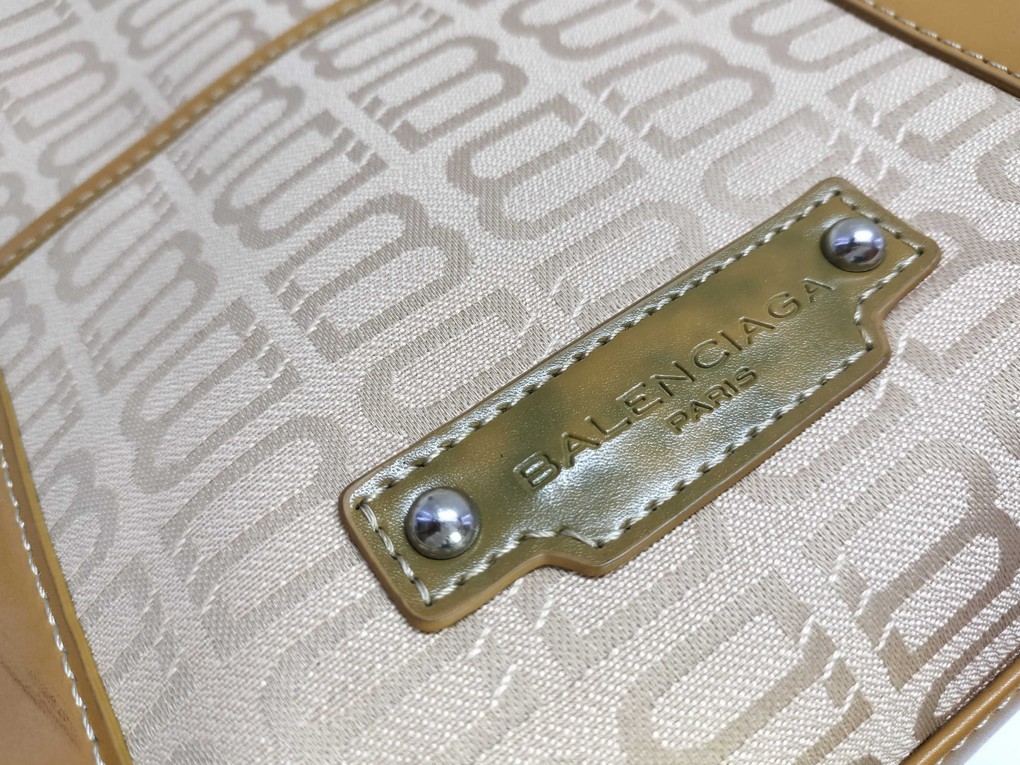 BALENCIAGA BB logo canvas and leather tote bag