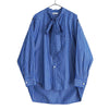 BALENCIAGA Women's Blue Oversized Long Sleeve Shirt with Ribbon Tie, Back Logo, and Stripes